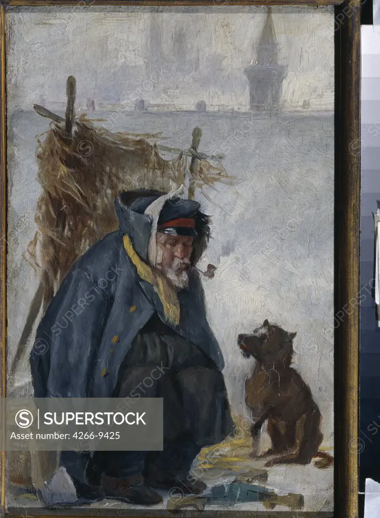 Man fishing in winter by anonymous artist, painting, Russia, Moscow, State Tretyakov Gallery, 22, 6x14, 7