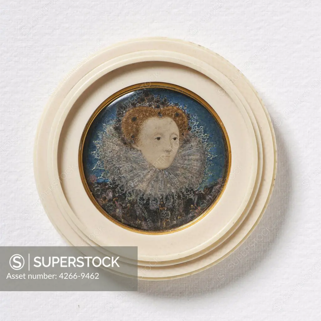 Circular object with portrait of Elizabeth I of England by anonymous artist, Sweden, Stockholm, Nationalmuseum