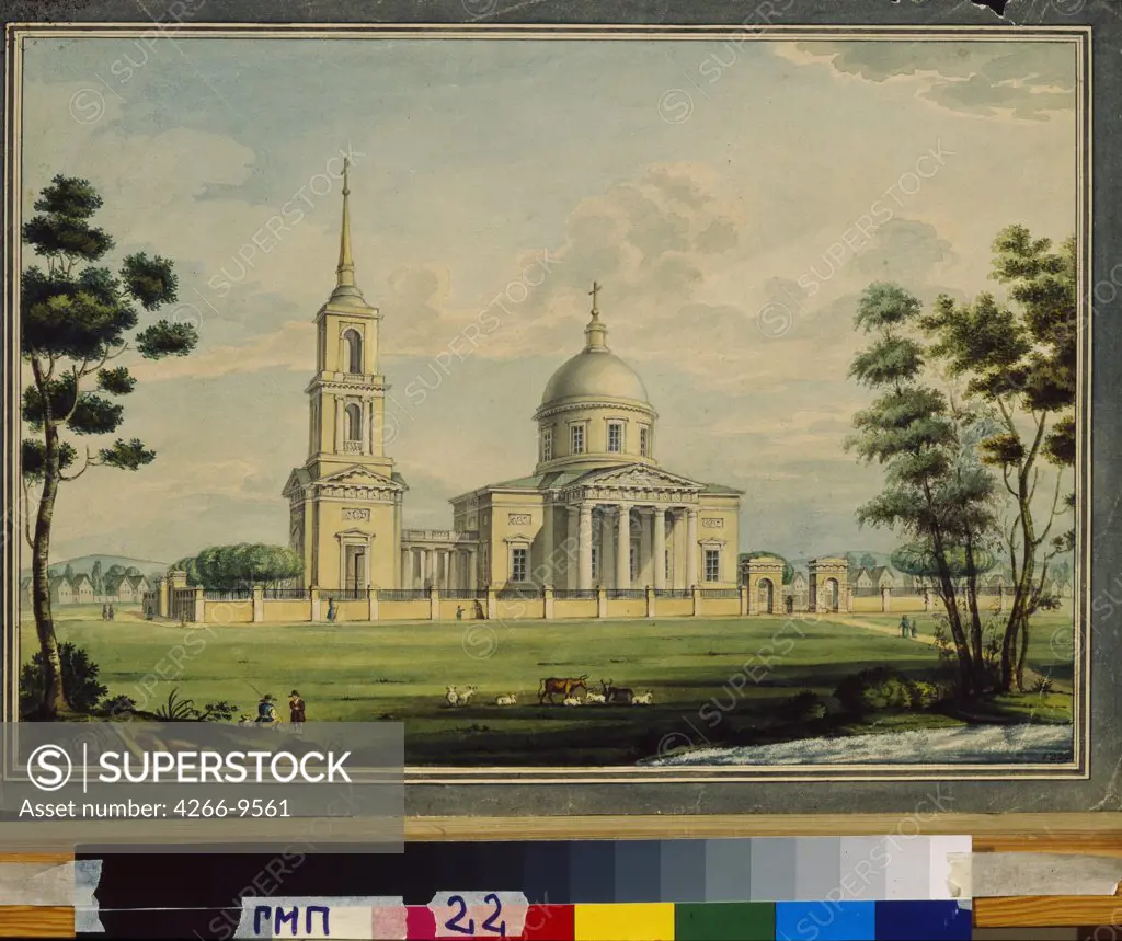 Church in Akhtyrka Ukraine by anonymous artist, painting, Russia, Moscow, State Museum of A.S. Pushkin, 32x27