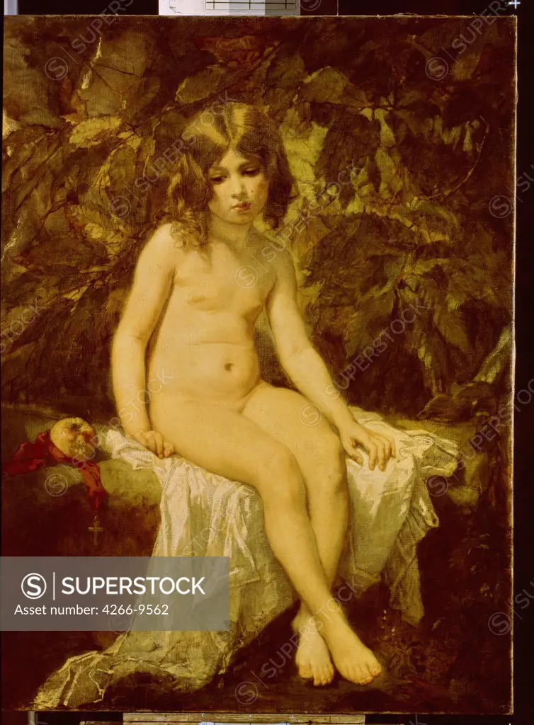 Naked girl sitting on stone by anonymous artist, painting, Russia, St. Petersburg, State Hermitage, 117x90