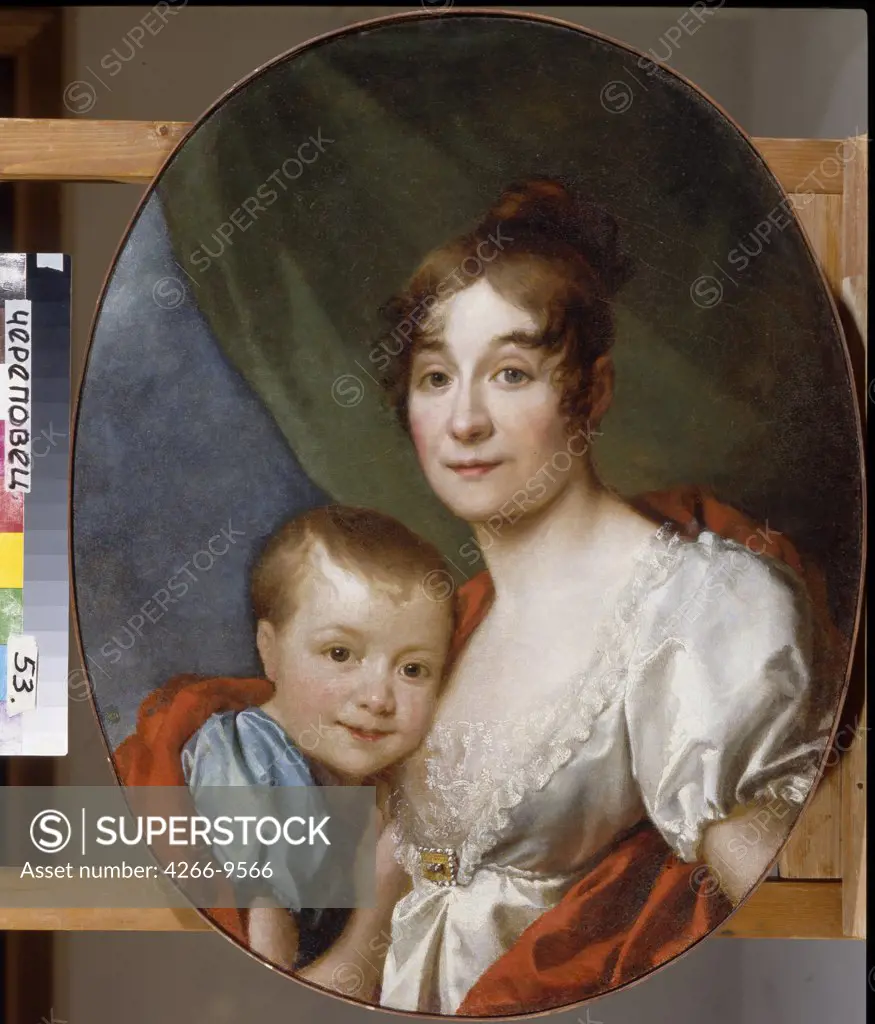 Portrait of Ekaterina Shakhovskaya with her daughter by anonymous artist, painting, Russia, Cherepovets, Museum of History and Art, 71x50
