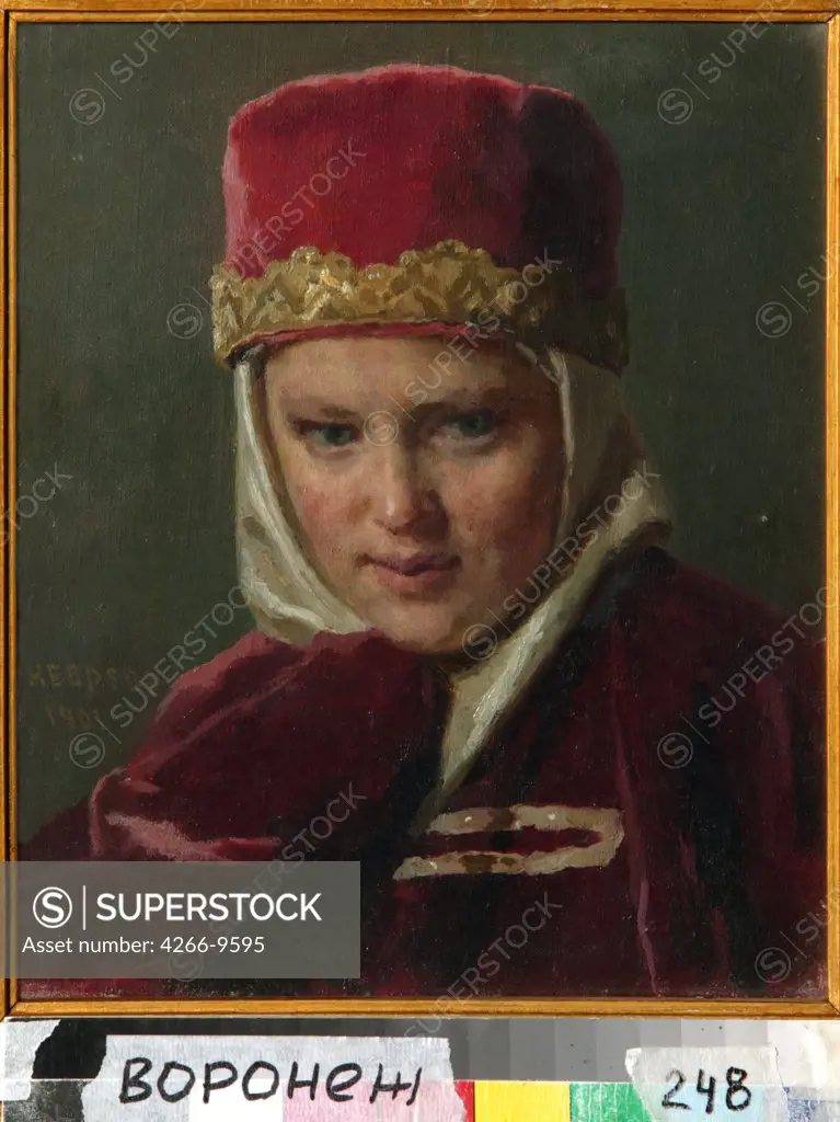 Teenage girl in traditional russian costume by anonymous artist, painting, Russia, Voronezh, Regional I. Kramskoi Art Museum, 24, 5x20, 3