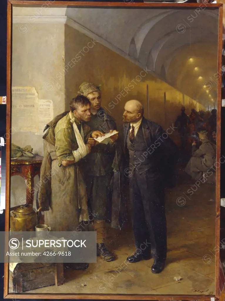 Vladimir Ilyich Lenin talking with soldiers by anonymous artist, painting, Russia, Moscow, State Tretyakov Gallery