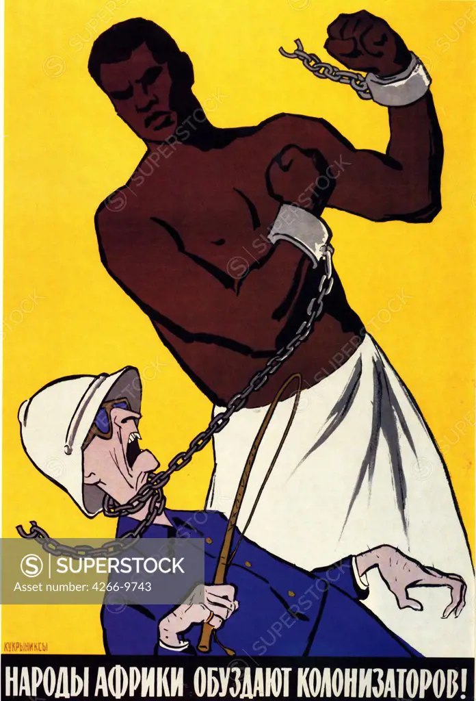 Russian State Library, Moscow Kukryniksy (Art Group) (20th century) Poster The people of Africa will bridle colonizers! (Poster) History,Poster and Graphic design 18888 Colour lithograph Caricature