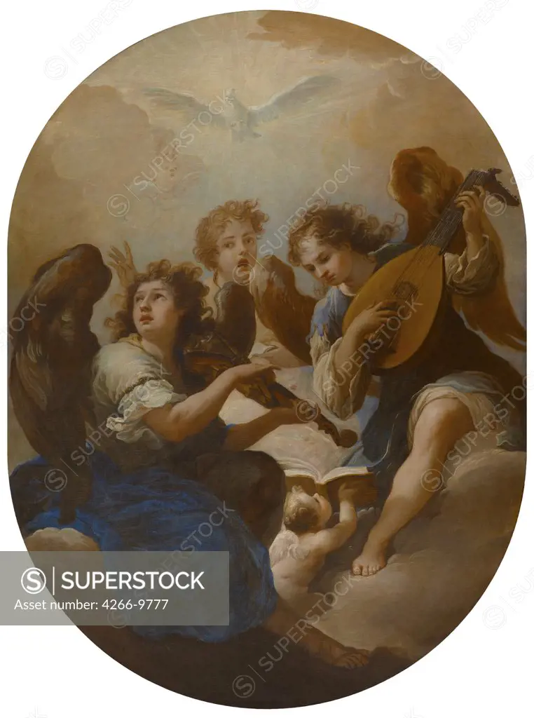 Three Music Making Angels by Andrea Procaccini, Oil on canvas, 1671-1734, Liechtenstein Museum, 198x149