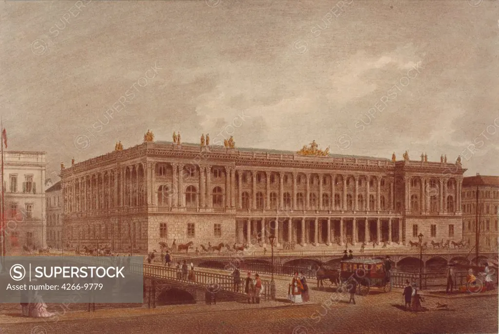 Berlin Stock Exchange at Burgstrasse by Anonymous artist, Color lithograph, Private Collection