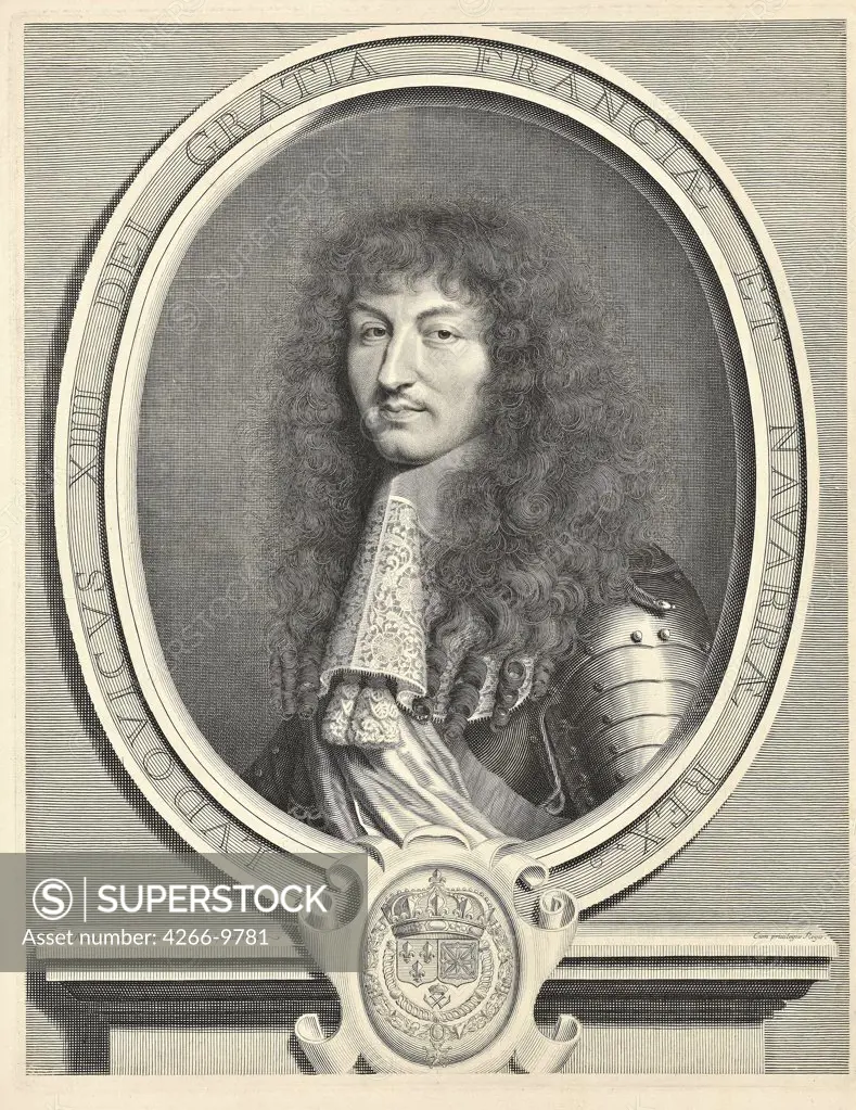 Portrait of Louis XIV, King of France by Robert Nanteuil, Copper engraving, 1623-1678, Private Collection
