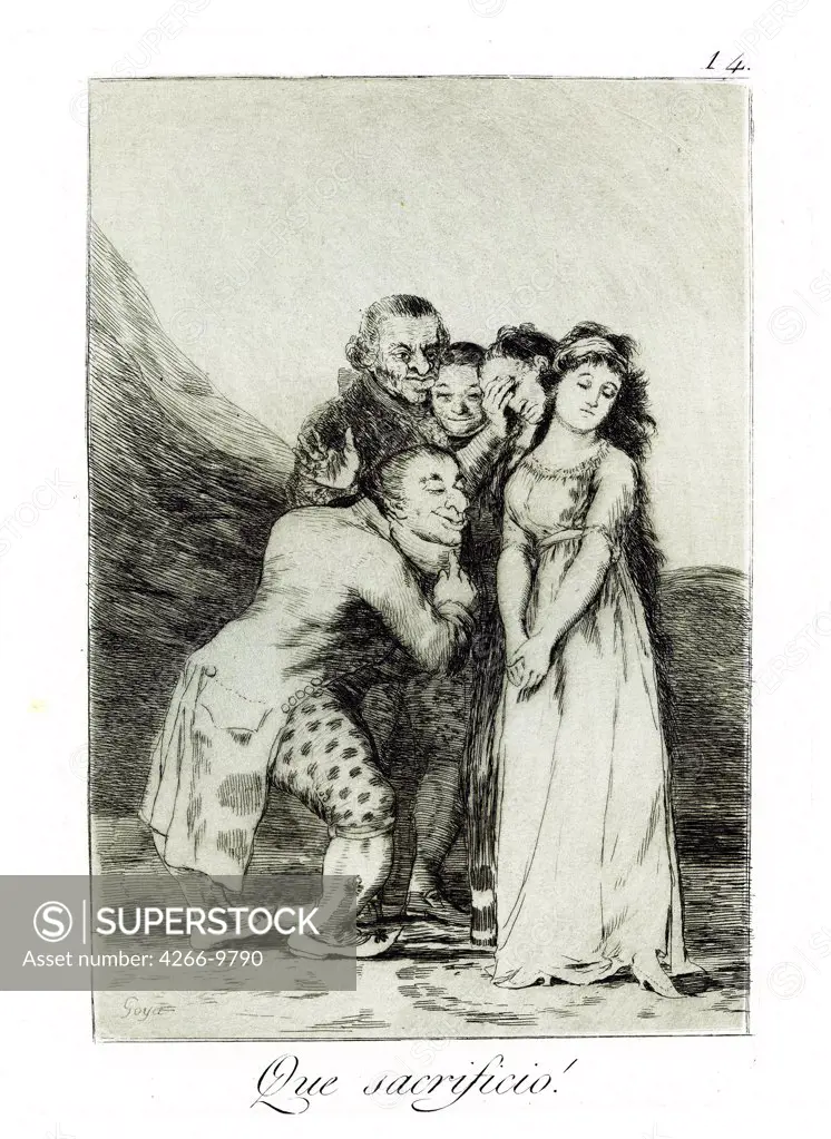 What a Sacrifice, Capricho No 14 by Francisco de Goya, Etching, 1746-1828, Russia, St. Petersburg, State Hermitage,
