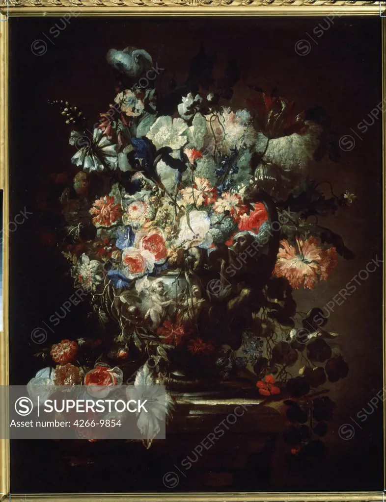 Bunch of Flowers by Jean-Baptiste Monnoyer, Oil on canvas, 1636-1699, Russia, Moscow, State A. Pushkin Museum of Fine Arts, 121x95