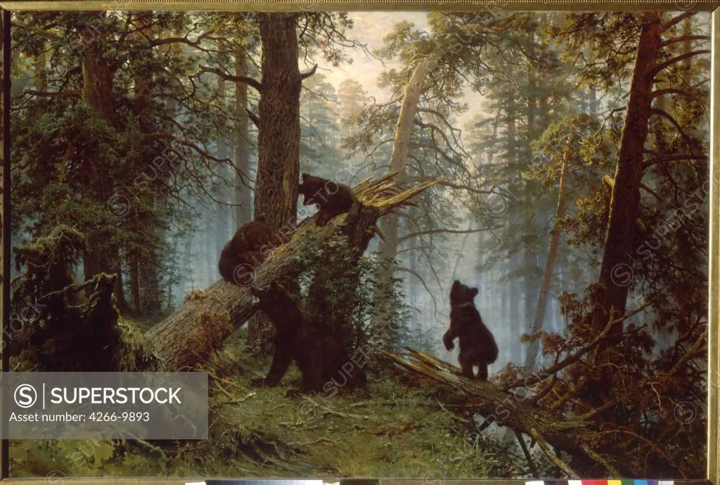 Bears on pinewood by Ivan Ivanovich Shishkin, Oil on canvas, 1889, 1832-1898, Russia, Moscow, State Tretyakov Gallery, 139x213
