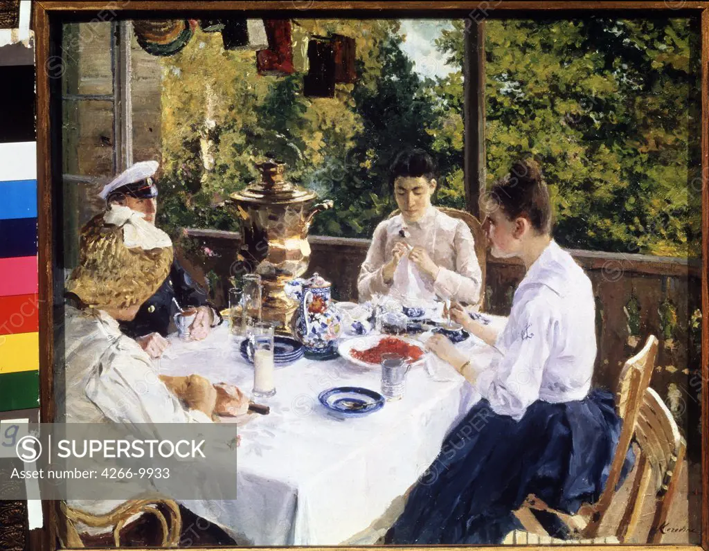 People eating meal by Konstantin Alexeyevich Korovin, Oil on canvas, 1888, 1861-1939, Russia, Polenovo, State V. Polenov Open-air Museum of History and Art, 48, 5x60, 5