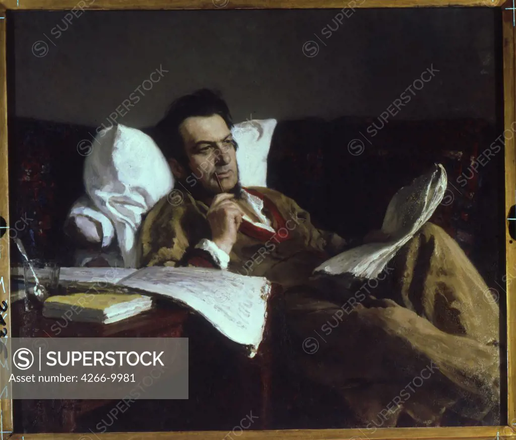 Portrait of russian composer Michail Glinka by Ilya Yefimovich Repin, Oil on canvas, 1887, 1844-1930, Russia, Moscow, State Tretyakov Gallery, 98x117