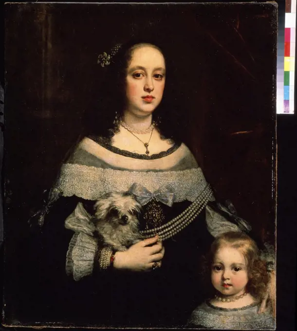 Portrait of Lady and little Girl by Justus (Giusto) Sustermans, Oil on canvas, circa 1660, 1597-1681, Russia, Moscow, State A. Pushkin Museum of Fine Arts, 89x74