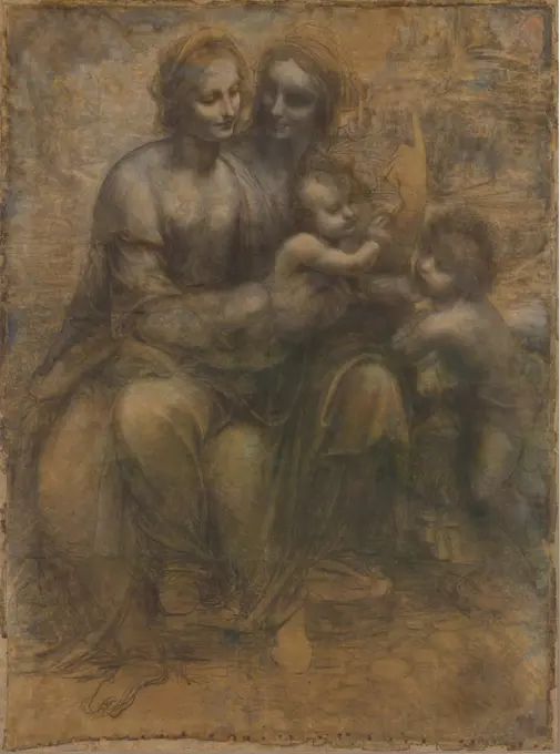 Leonardo da Vinci (1452-1519) National Gallery, London Painting 141,5x104, Bible  The Virgin and Child with Saint Anne and Saint John the Baptist (The Burlington House Cartoon)