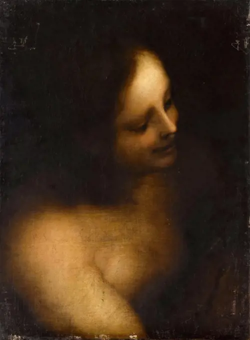 Bust-length female nude by Anonymous   / Louvre, Paris / Early16th cen. / Italy, School of Lombardy / Oil on canvas / Portrait,Nude painting / 56x42 / Renaissance fine art fine art
