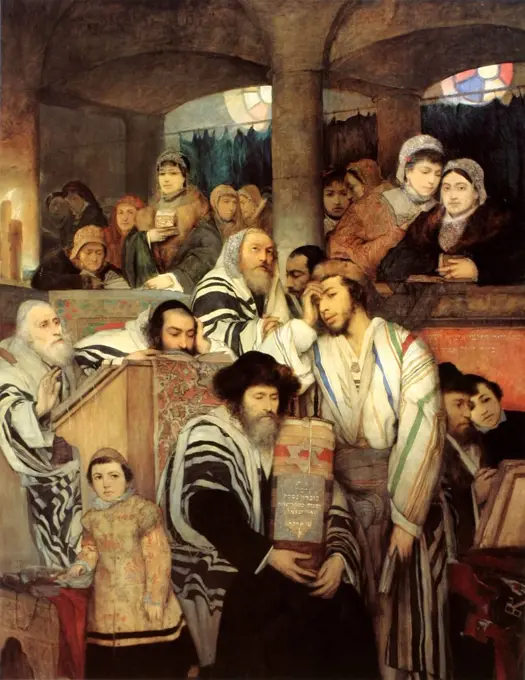 In temple by Maurycy Gottlieb, oil on canvas, 1878, 1856-1879, Israel, Tel Aviv, Museum of Art, 245x191, 8
