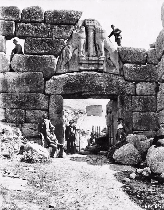 Wilhelm Dörpfeld and Heinrich Schliemann at the Lion Gate of Mycenae, Anonymous  