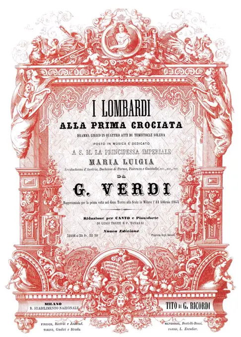 Cover of the vocal score of opera I Lombardi alla prima crociata by Giuseppe Verdi, Verdi, Giuseppe (1813-1901)