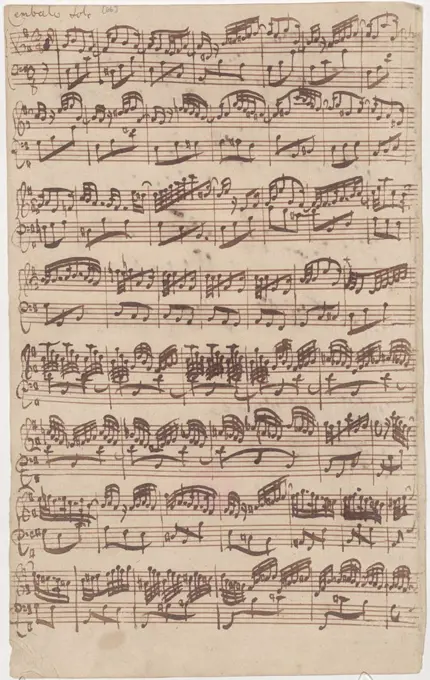 Autograph manuscript of the first page of the Allegro for harpsichord solo from the first version of the sixth sonata in E minor, Bach, Johann Sebastian (1685-1750)