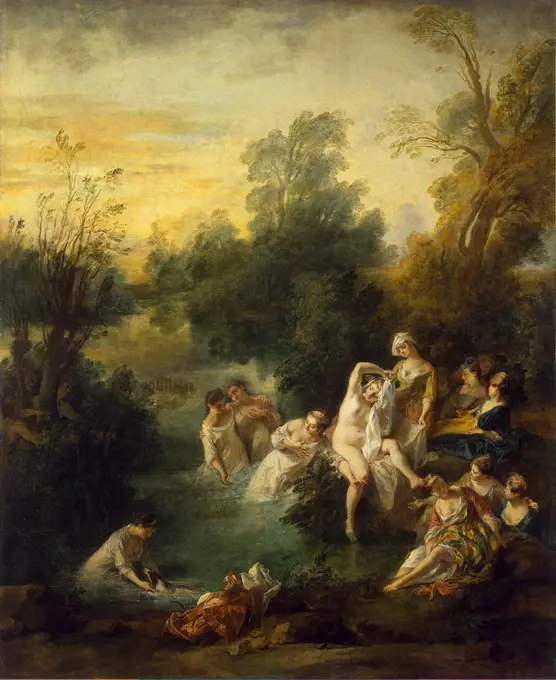 Women in river by Nicolas Lancret, Oil on canvas, circa 1730, Rococo, 1690-1743, Russia, St. Petersburg, State Hermitage, 115x95