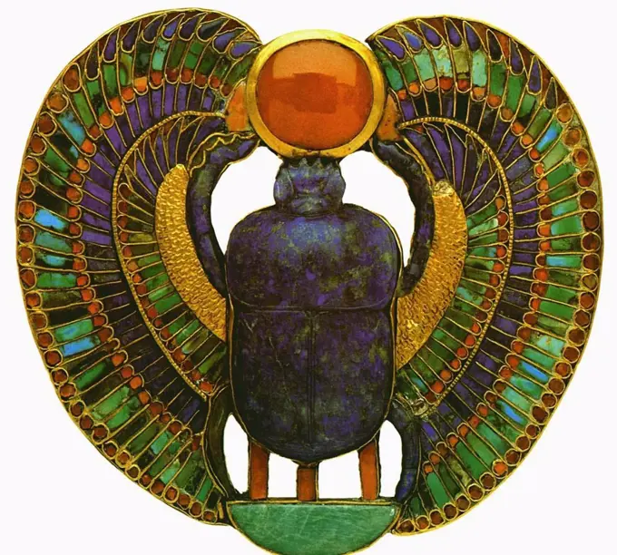 Scarab beetle, Gold, Turquoise, Turquoise, Feldspar, Lazurite, 14th century BC, Egypt, Cairo, The Egyptian Museum,