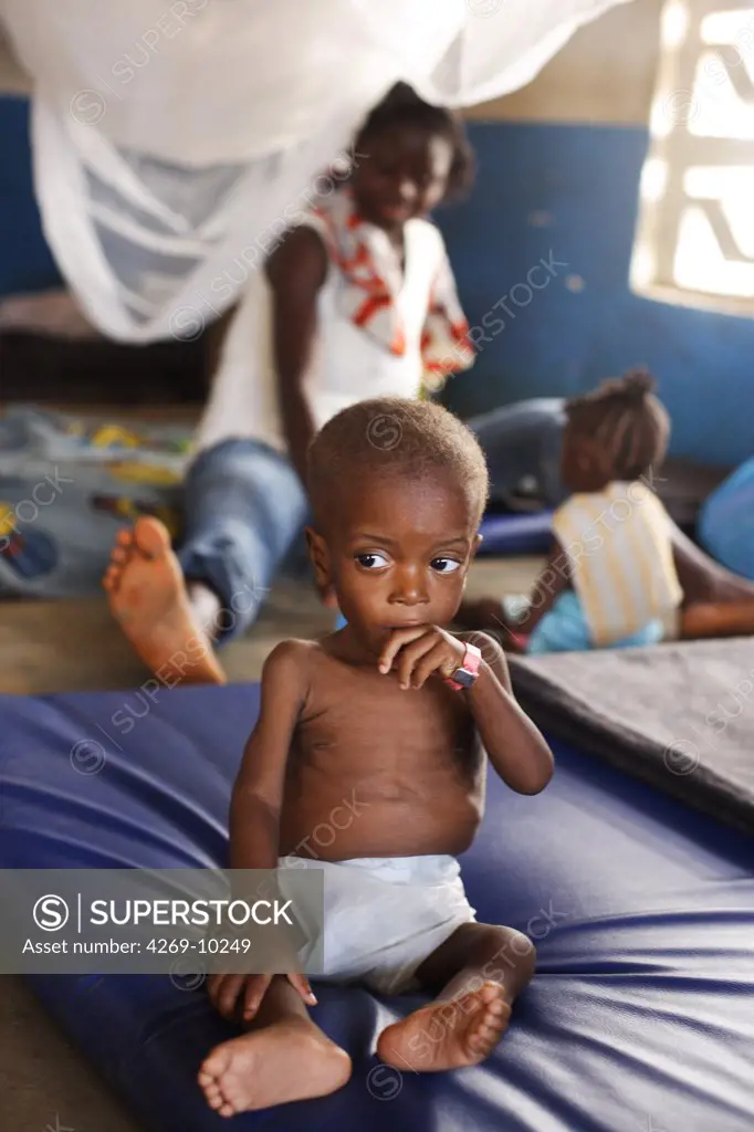 Undernourished child in a therapeutic feeding center in Monrovia, Liberia, implemented by Action contre la Faim (ACF), an international non-governmental organisation (Action against Hunger). These centers give malnourished people (especially children) nutritional and medical care.