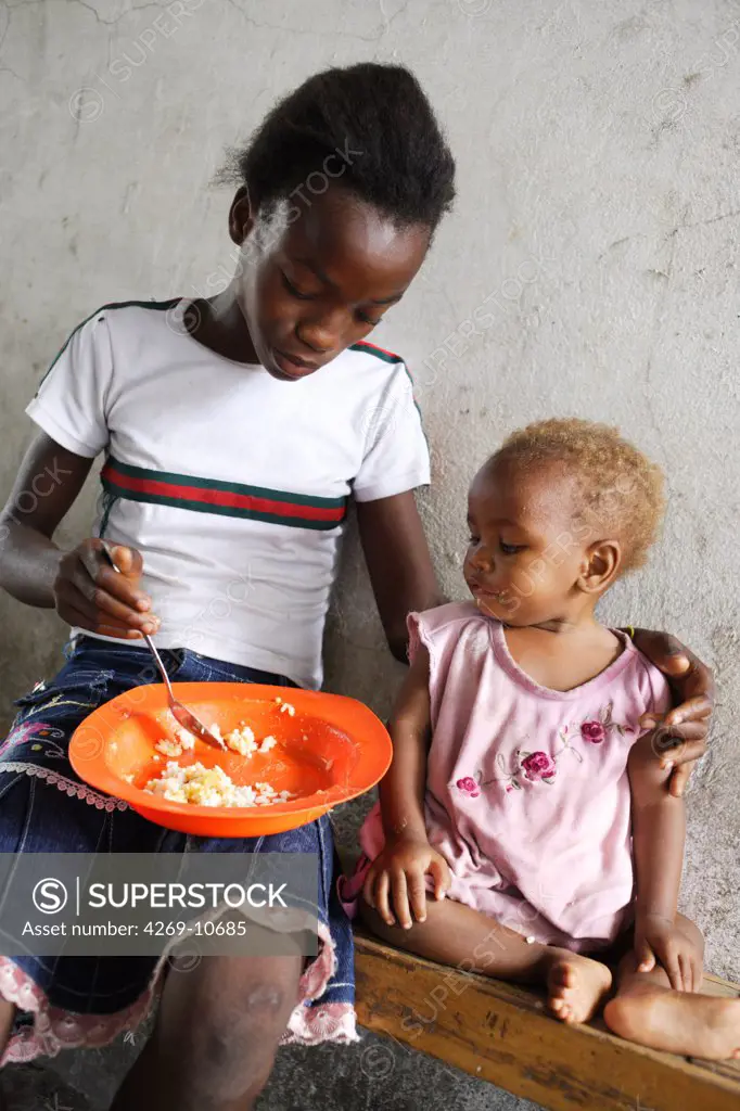 Children suffering from malnutrition in a Therapeutic Feeding Center in Monrovia, Liberia, implemented by Action contre la Faim (ACF), an international non-governmental organisation (Action against Hunger).