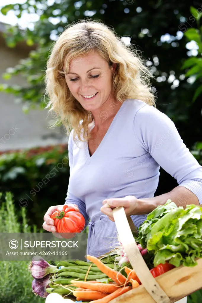 Woman with vegetables basket.
