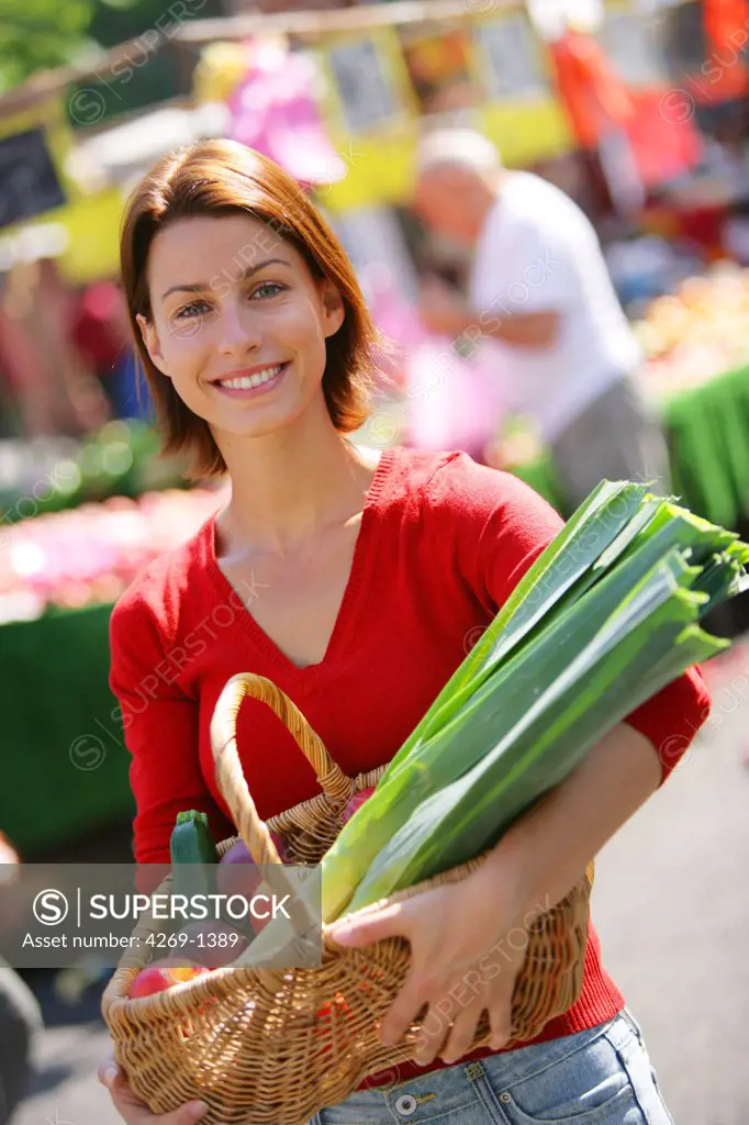 Woman buying fruits and vegetables at the marcket