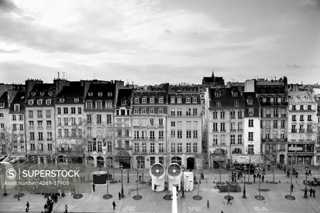 View of the forecourt of the Center Georges Pompidou (Beaubourg) Paris.