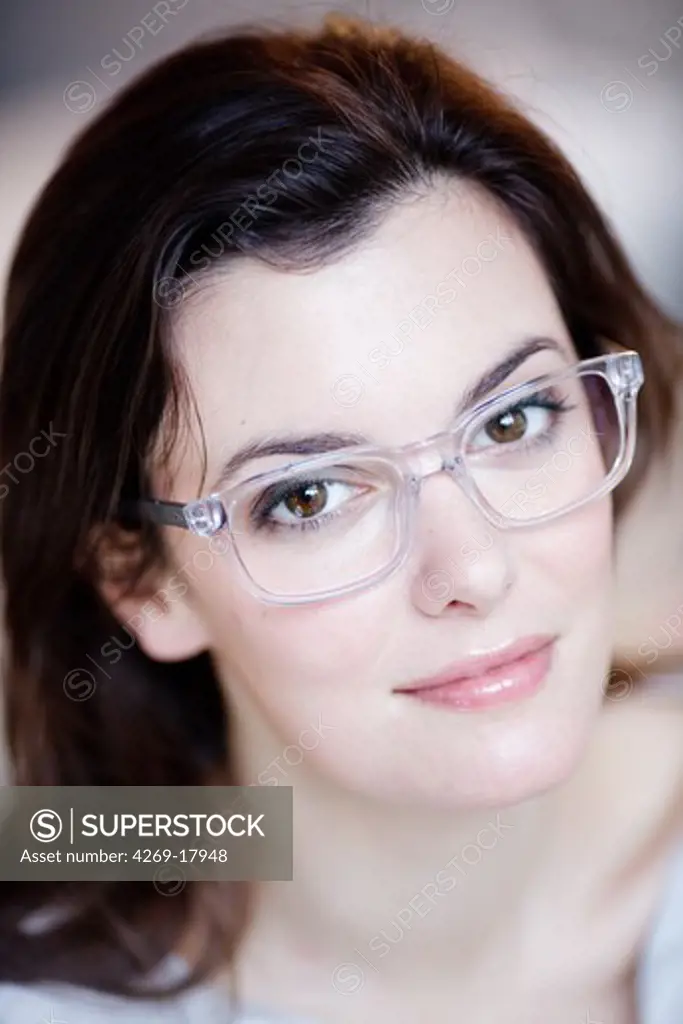 Woman wearing prescription glasses.