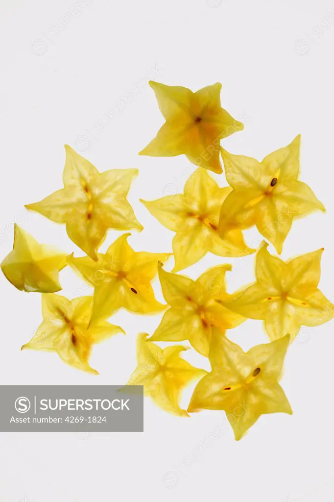Sliced star fruit (Averrhoa carambola).