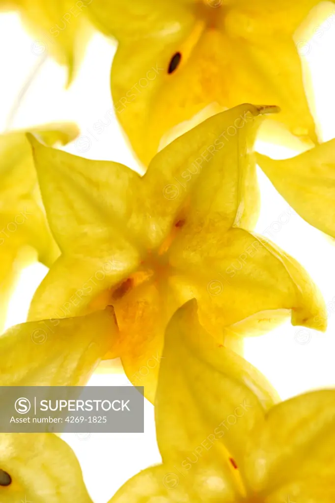 Sliced star fruit (Averrhoa carambola).