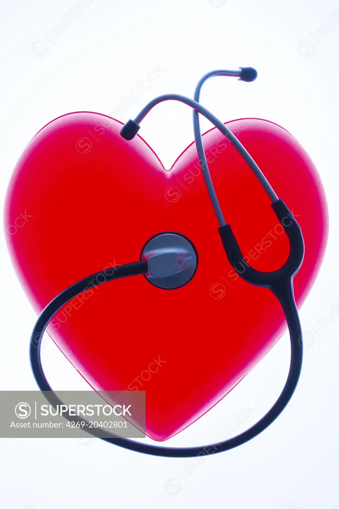 Stethoscope and plastic heart.