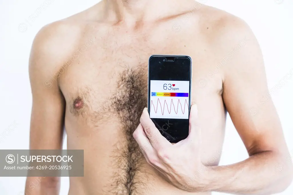 Man using health application on his Iphone®.