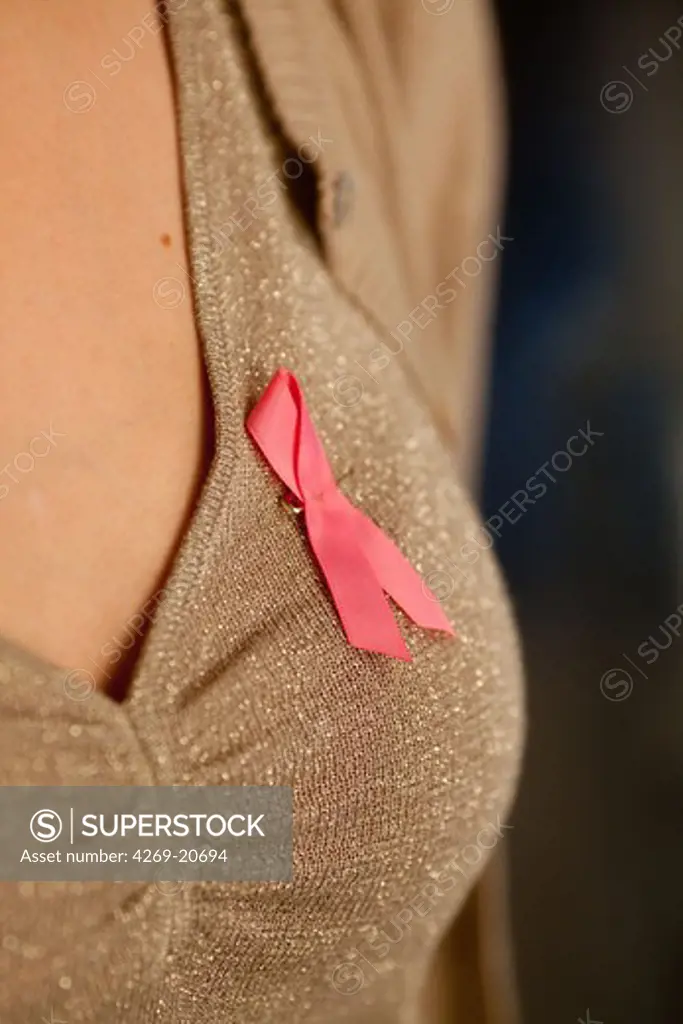 Pink ribbon, symbol of the control of breast cancer.