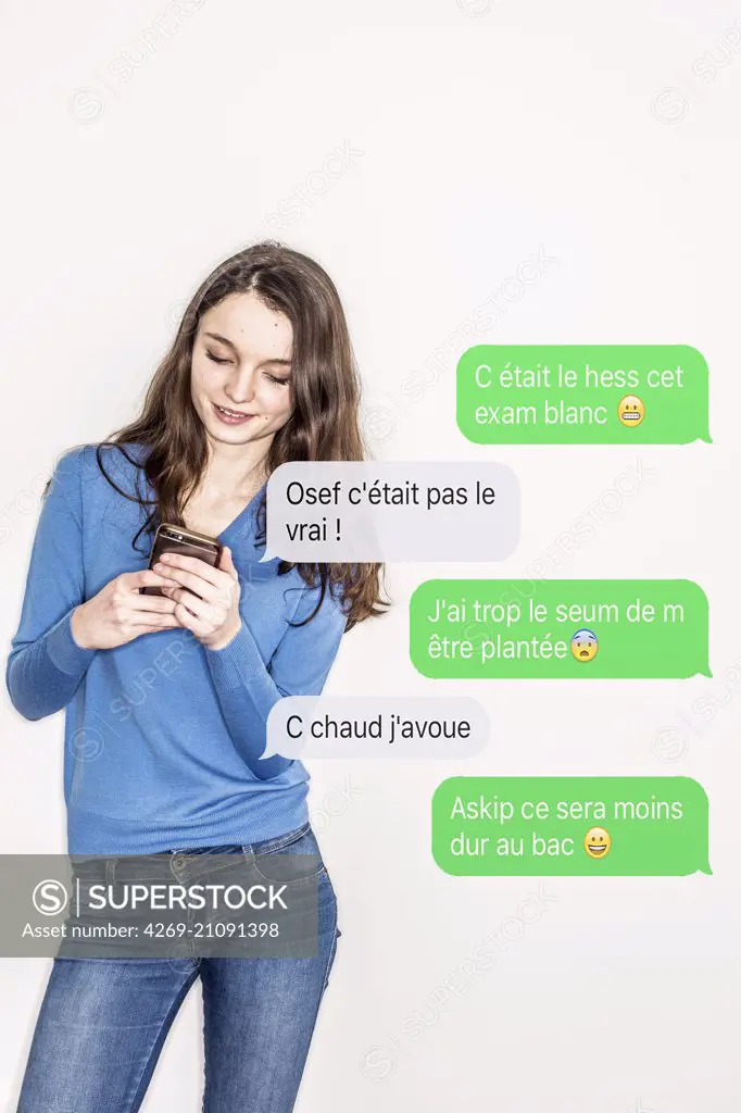 Teenage girl using SMS language.