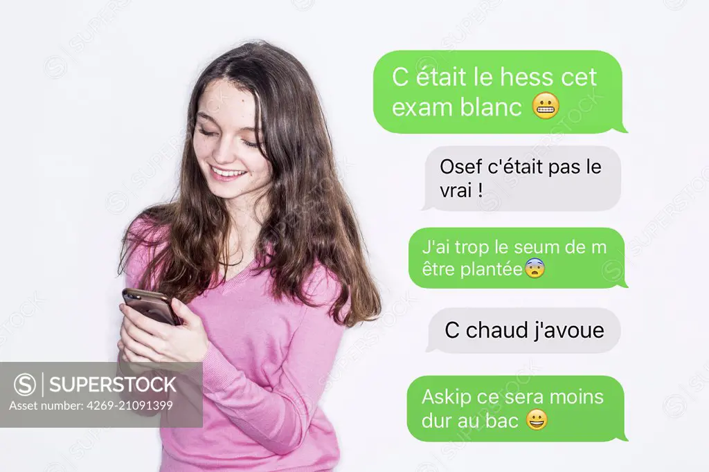 Teenage girl using SMS language.