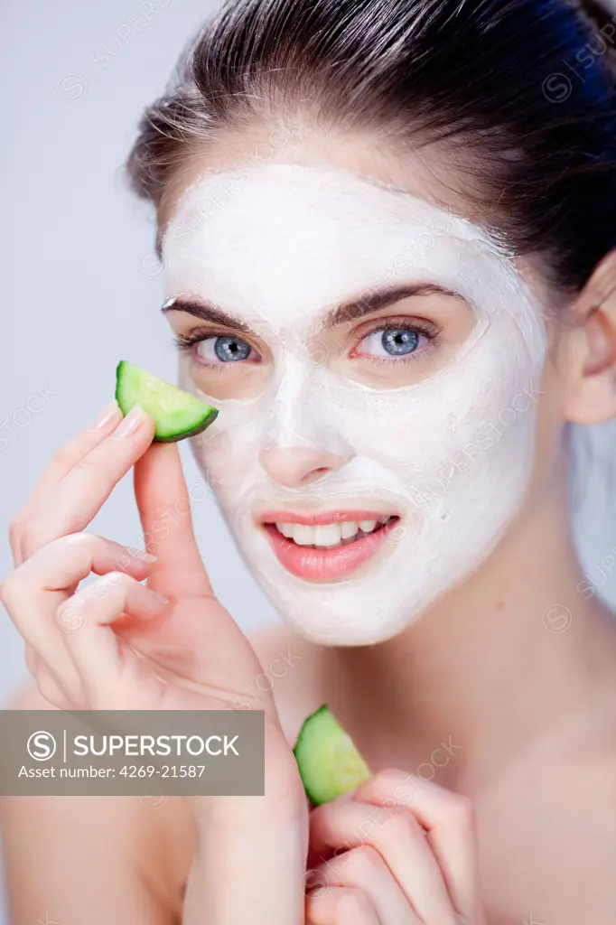 Woman with cosmetic beauty mask.