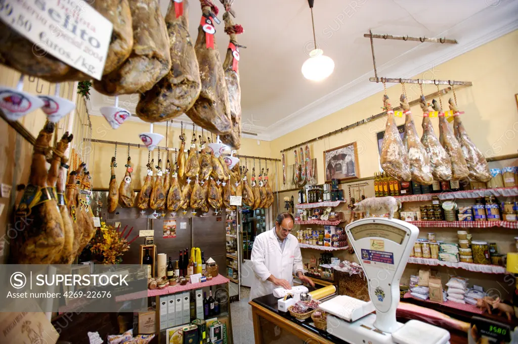 Lopez Pascual butcher shop, ham specialist, Madrid, Spain.