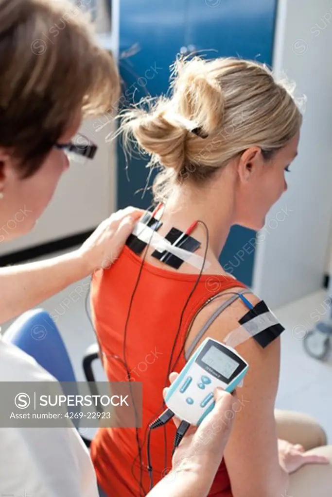 Electrotherapy, stimulation transcutaneous electrical. Limoges hospital, France.