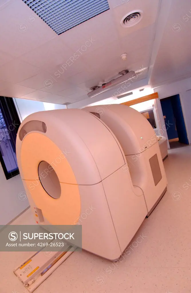 PET scan. Positron Emission Tomography (PET) scan. A positon emission tomography exam allows the study of metabolic function of organs. It detects the presence of radioactive tracer molecules that have been injected into the patient's bloodstream and absorbed into the tissues.