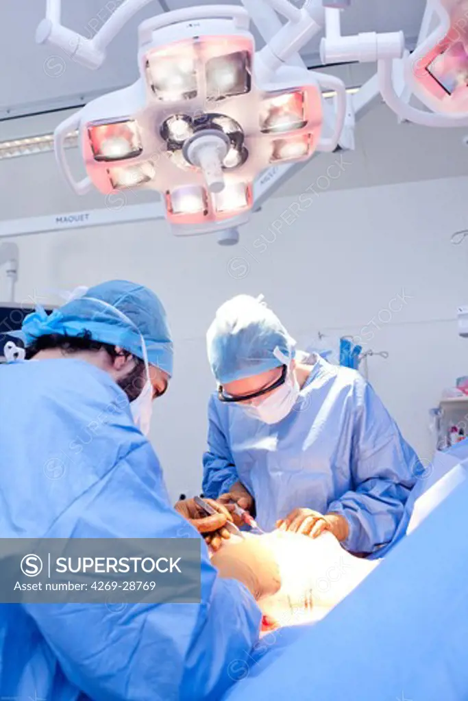 Reconstructive and restorative surgery. Breast reconstruction by autologous fat cells. Surgeon. Bordeaux hospital, France.