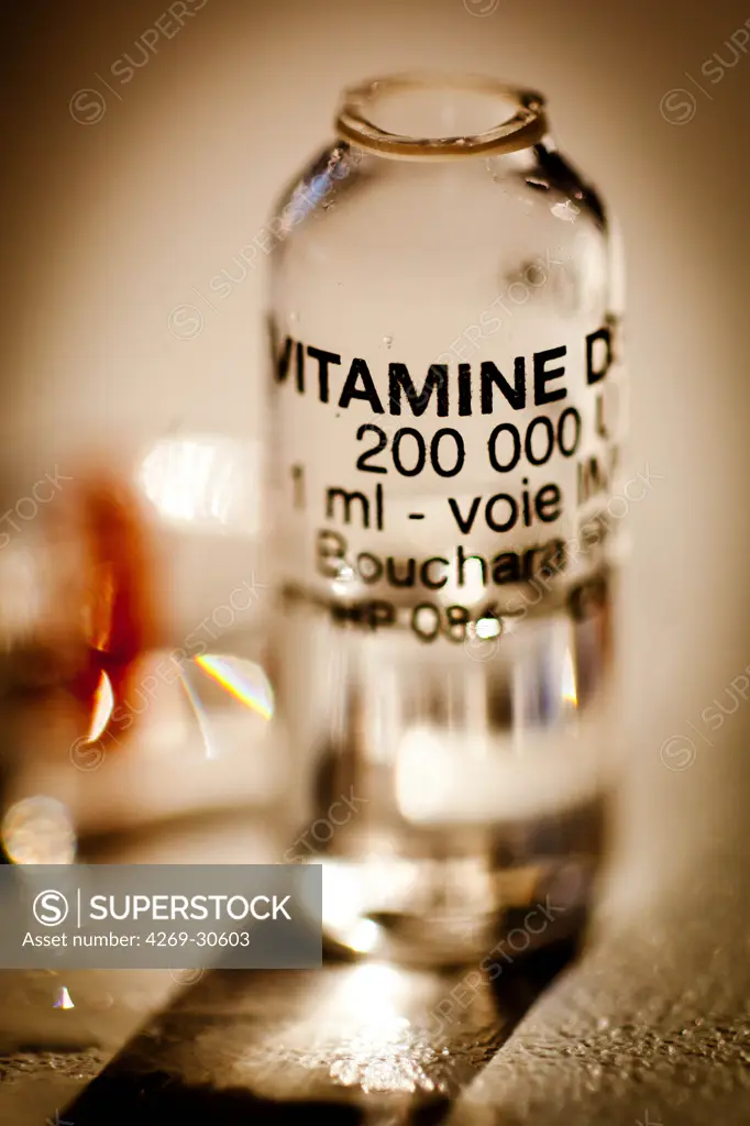Vitamin D. Glass ampoule of vitamin D.