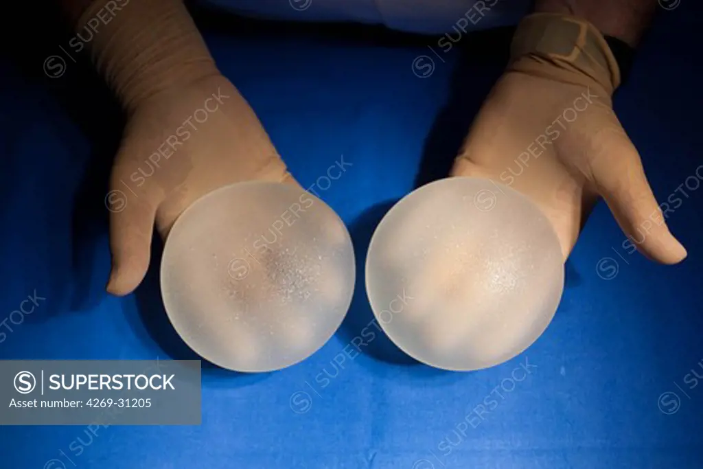 Adulterated and explanted Poly Implant Prothese PIP French breast implants.
