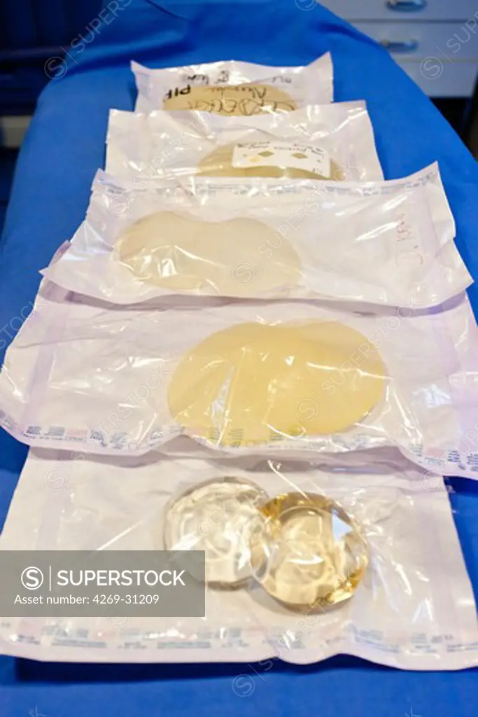 Adulterated and explanted Poly Implant Prothese PIP French breast implants.