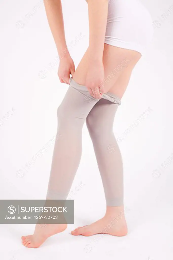 woman wearing support stockings.