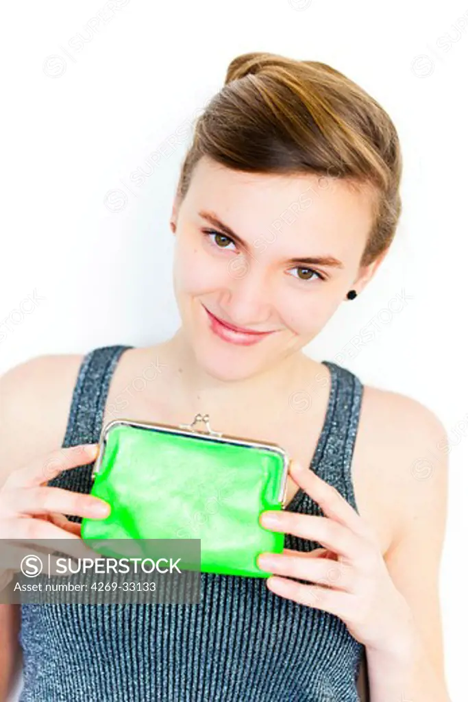 woman holding a moneybox.
