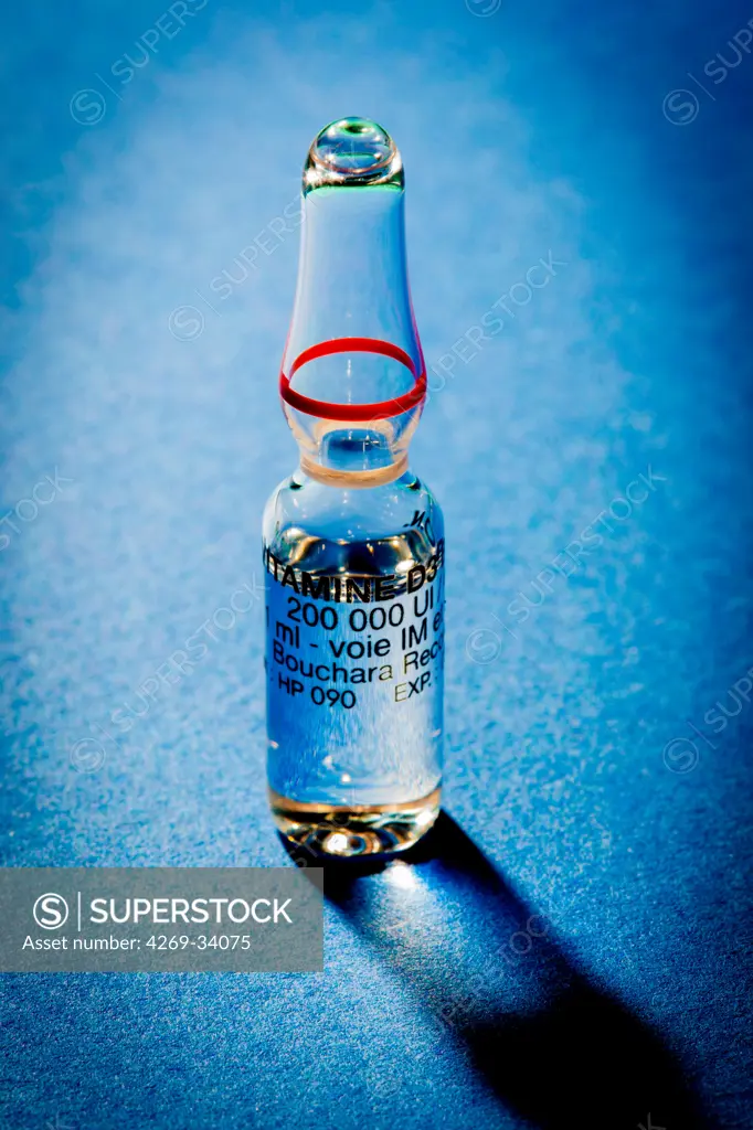 Glass ampoule of vitamin D.