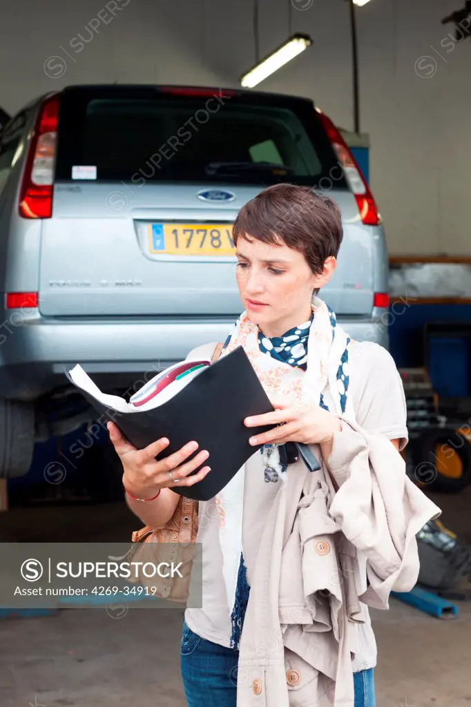 Woman in a garage